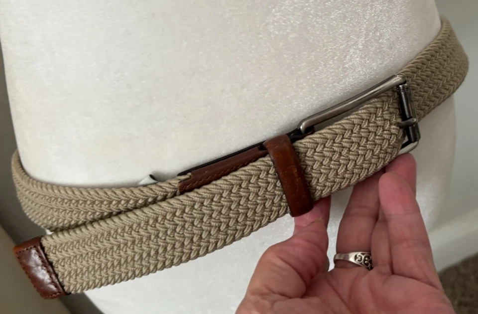 CINTURÓN DE CUERO PERRY ELLIS Portfolio Hombre 38 L/XL Marrón Caqui Elástico WEB 1.25" 48 Foto 3 de 4