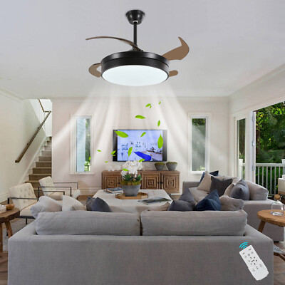 42'' Retractable Blades LED Ceiling Fan Light Lamp Chandelier With Remote Control