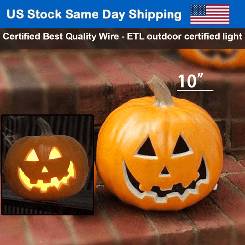 10" Pumpkin Halloween Decoration Jack O Lantern Light-Up Lantern Yard Home Decor