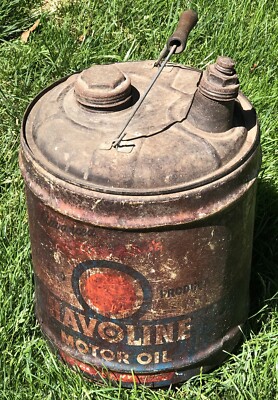 Havoline Refining Co. 5 Gallon Oil Can Texaco Clean Estate Empty Wood Handle