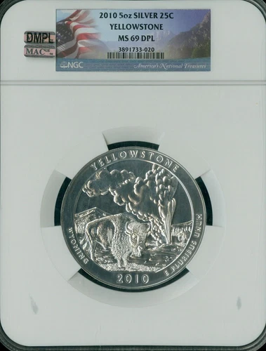 2010 YELLOWSTONE PARK  5 OZ SILVER QUARTER NGC MS69 DPL MAC SPOTLESS POP 49 *