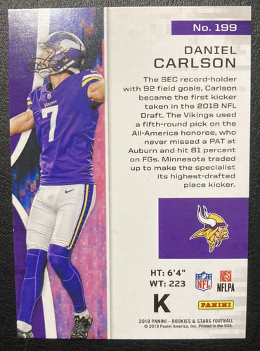 Daniel Carlson Raiders Vikings 2018 Panini Rookies & Stars Rookie RC #199 - Picture 2 of 2