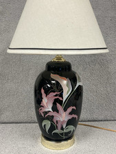 Vintage Hand Painted Black Porcelain Ginger Jar Floral Lilly Table Lamp- Alsy