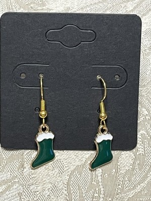 Retro Christmas Stocking Holiday Gold Loop Enamel Drop Dangle Adorable Earrings