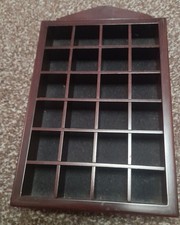 Vintage Hanging Wooden Thimble Display Case dark wood hoold 24 thimbles