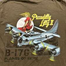 Gildan T-Shirt Mens Size M Brown Planes of Fame B-17 Piccadilly Lilly II Graphic