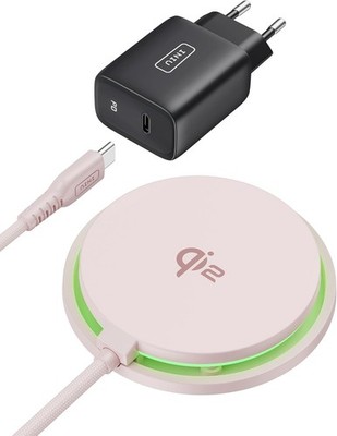Kabelloses Ladegerät MagSafe 15W Qi für iPhone 16-12, Rosa, Ladepad mit Lüfter