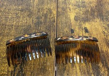 Vintage Plastic Tortoise Shell Hand Painted Floral Hair Combs Made In France