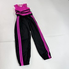 Weissman Jumpsuit Girls Medium Pink Black Sequin Dance Costume One Piece Stage