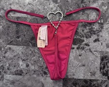 VICTORIA'S SECRET S PINK SILVER RHINESTONE HEART VINTAGE RARE V STRING PANTIES