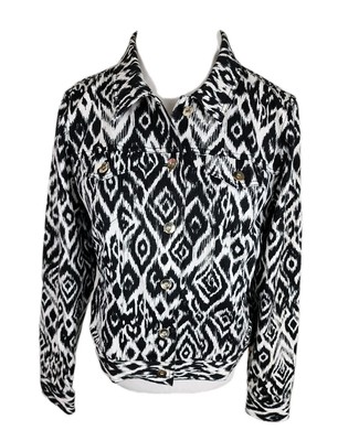 Chaus Sport WMS Sz 12 Black White Cotton Spandex Blend Jean Style Jacket S32