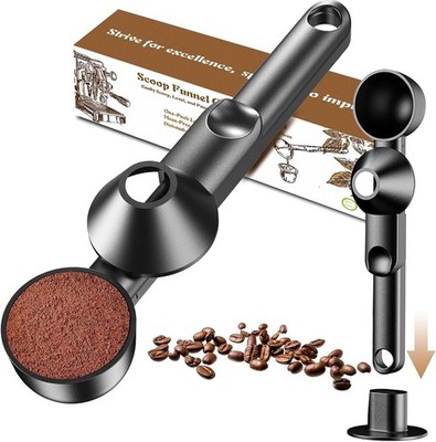 2 Tbsp Coffee Scoop w/ Funnel Mess Free for K Cup Protein Powder Black