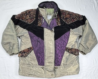 Vtg Color Block Be In The Current Seen 90s Women Puffer Jacket Large Quilted