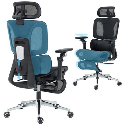 HOMCOM Ergonomischer Bürostuhl, Mesh Schreibtischstuhl mit Lordosenstütze, Fußstütze