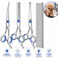 4-in-1 Dog Cat Grooming Scissors Kit Safety Tips Straight Curved Thinning Comb