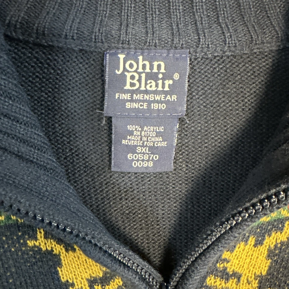 Suéter John Blair Para Hombres 3XL Reno Nórdico Cremallera Azul Acrílico Invierno Vacaciones Foto 3 de 4