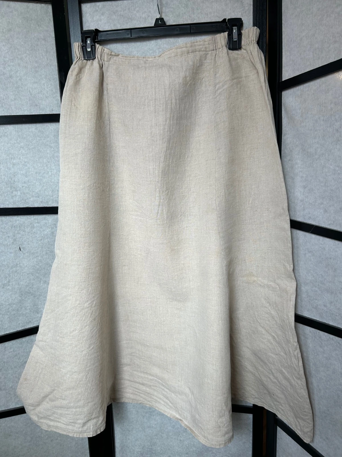 FLAX Linen Skirt A-Line Women Neutral Boho Elastic Waist 33" Size: L/XL