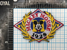 VINTAGE DISNEY MICKEY MOUSE 1928 DIAMOND LOGO 3" IRON ON EMBROIDERED PATCH BLUE