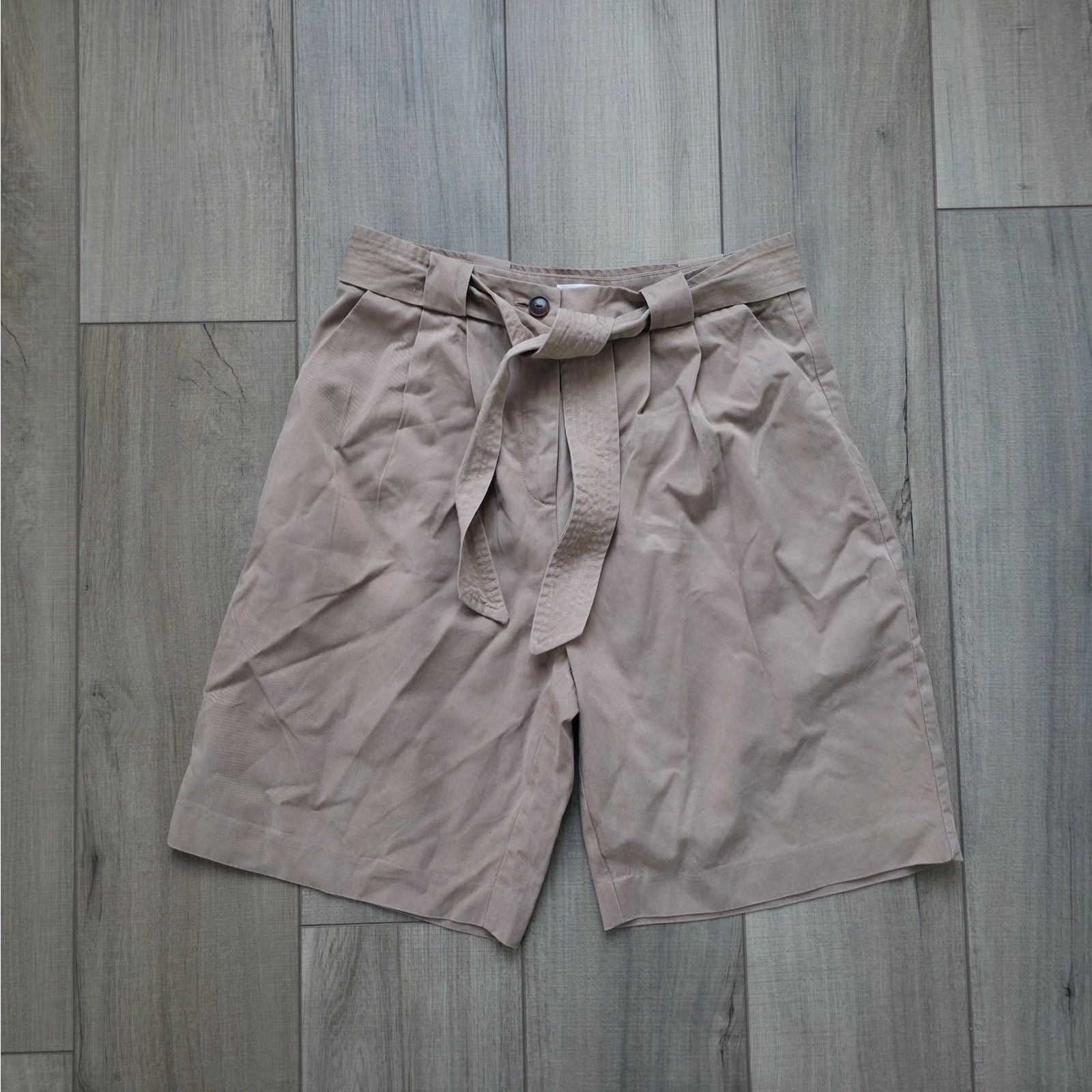 MNG Bermudas Bolsa de Papel Corbata Cintura Caqui Marrón Chino Pantalones Cortos Mujeres Talla Pequeña