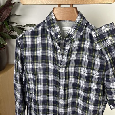 Brunello Cucinelli Pure Linen Check Shirt Size L Slim Fit Made in Italy Button