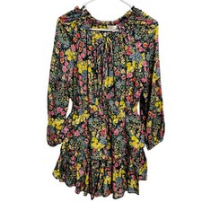 LoveShackFancy Popover Dress Night Sky Glow Floral Ruffle Mini Dress S Fairy