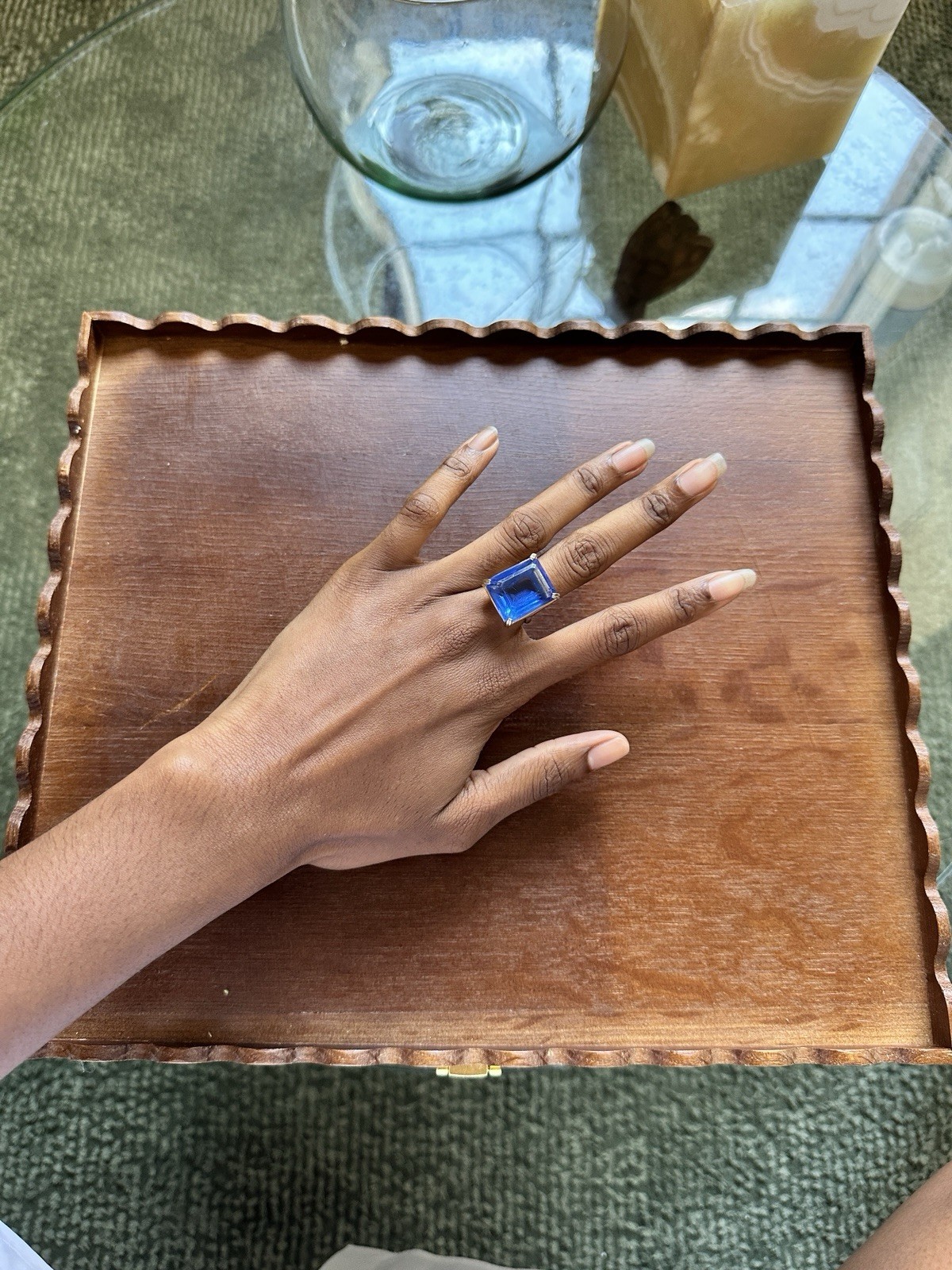 Bold Blue Rectangular Statement Ring – Gold Tone … - image 1