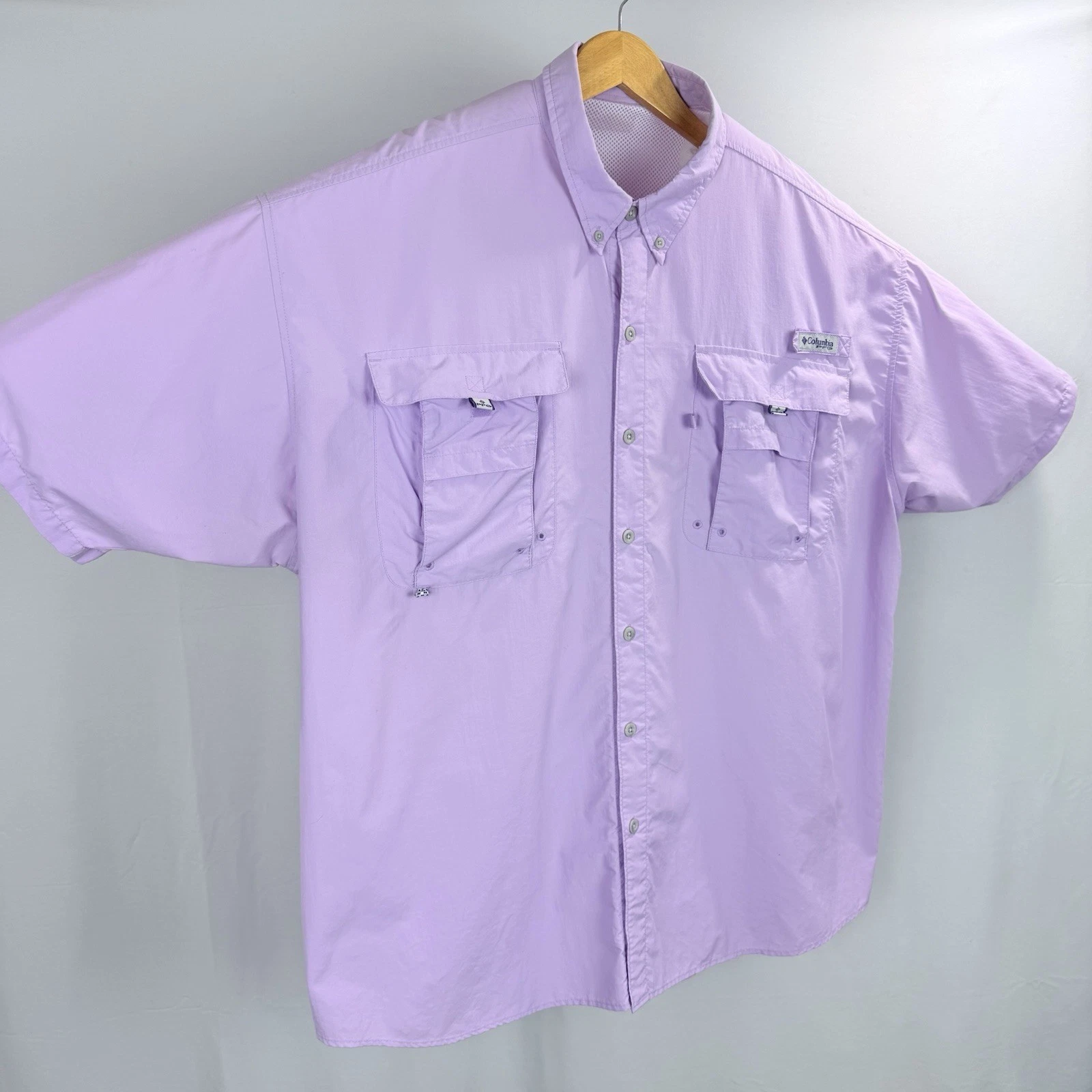 Columbia PFG Bahama Fishing Shirt Men 2XB Button-Up Lavender Vented Short Sleeve