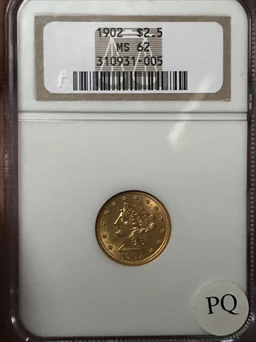 1902 LIBERTY HEAD $2.5 QUARTER EAGLE GOLD NGC MS62 PQ | LOW MINTAGE LOW SURVIVAL