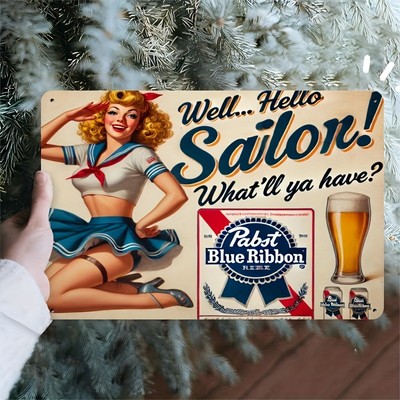 1pc Vintage Pabst Blue Ribbon Beer Tin Metal Signs - 8x12 Inch Distressed Chic