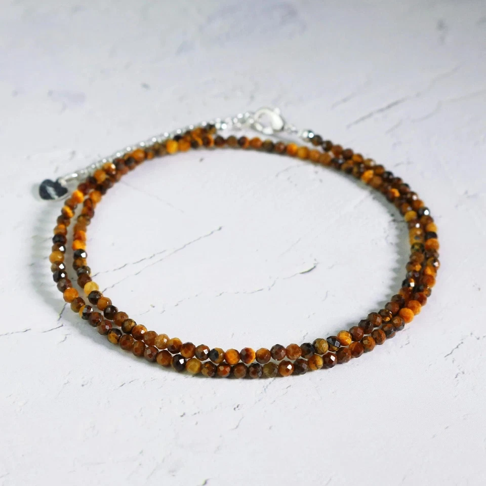 Natural Tiger's Eye 2mm Beaded Choker Minimalist Healing Woman Crystal Necklace - Image 4 of 4