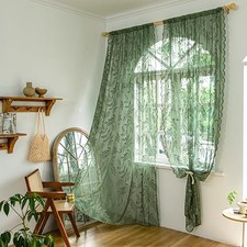 Lace Curtains 84 Inches Long for Bedroom 57"W x 84"L Pack of 2 Olive Green