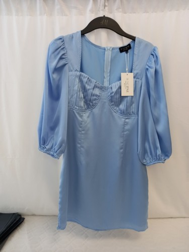 🙈 In The Style Blue Knee Length Dress Pleated Bust Detail Size 12 Bnwt