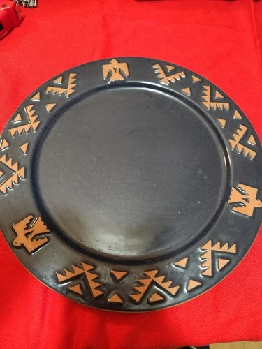 Frankoma Pottery Native American Dinner Plate 10.5 inch Navy Blue Thunderbird