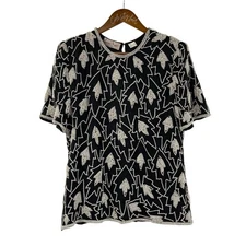 Laurence Kazar New York Black Beaded Cocktail Top 100% Silk Medium Vintage Party