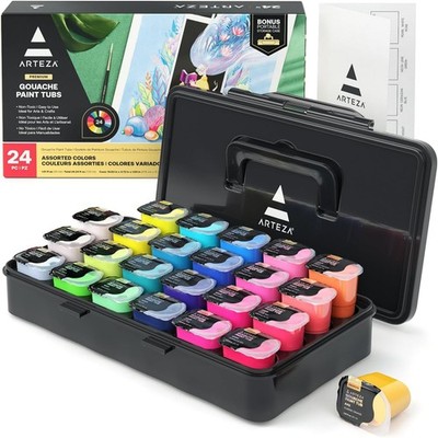 Gouache Paint, Set of 24 Jelly Paints, 1 fl oz (30 mL) Tubs, Opaque Gouache S...