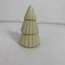 Ceramic Christmas Tree Candle Holder Gold Trimmed Holiday Decor