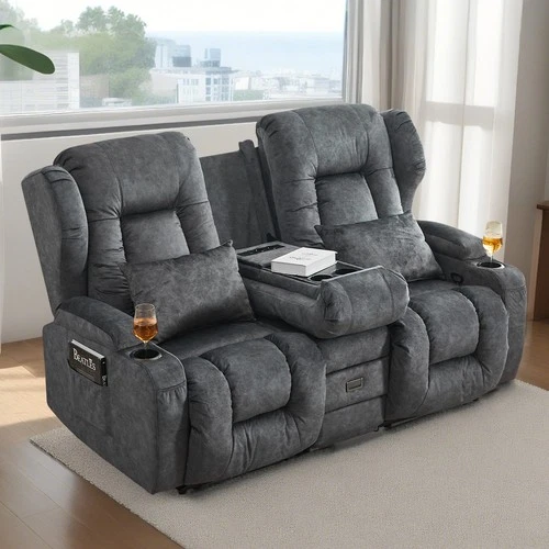 Loveseat Recliner Sofa Manual RV Recling Sofa Home Theater Seating with Console