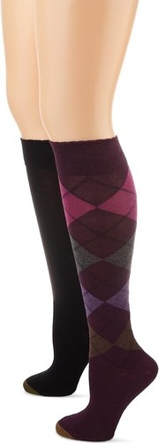 Women's Purple & Black Argyle & Black Solid Gold Toe 2-Pair Knee Highs size 9-11 - 第 1/1 張圖片
