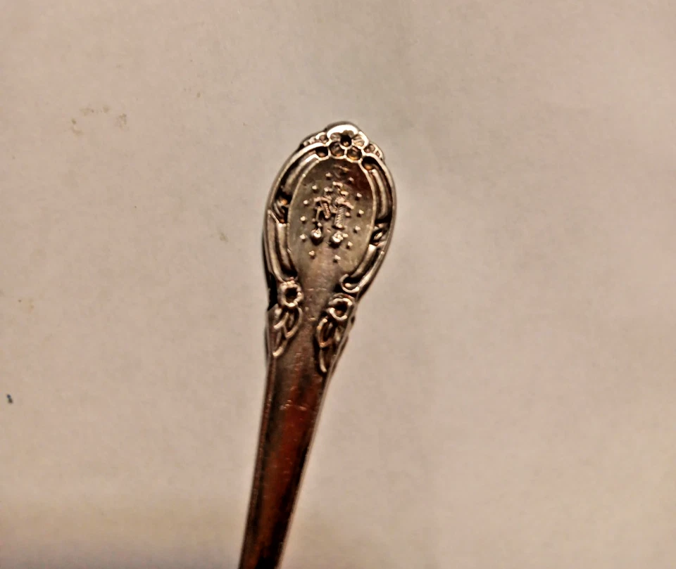 Cuchara esterlina de colección Creed IHM María bautizo bautizo alimentación bebé esmalte azul Foto 3 de 4