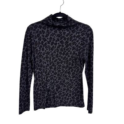Ann Taylor Long Sleeve Gray Leopard Print Turtleneck Top Womens Small