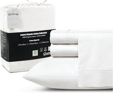 Luxurious 100 Organic Cotton King Size Sheets, 4-Pc Deep Pocket, White