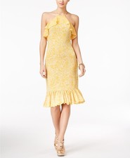 MICHAEL Michael Kors Petite Printed Flounce Halter Dress Taxi Yellow Size P/S