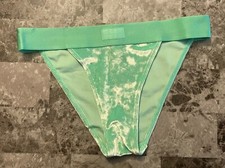 NWT VICTORIA'S SECRET PINK GREEN CRUSHED VELVET LOGO THICK BAND BIKINI PANTIES
