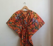 Indian Orange Animal Print Cotton Kaftan Womens Clothing Kaftan Night Gown Dress