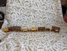 Vintage Handmade Wood 7 Piece Train Set  Multi-Tone Wood  Rolling 1984 Cute