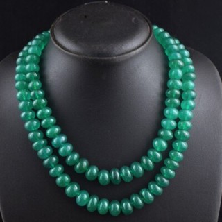 2 Strand 948 Cts Round Pattern Green Emerald Beaded Necklace Jewelry VK 11 E551