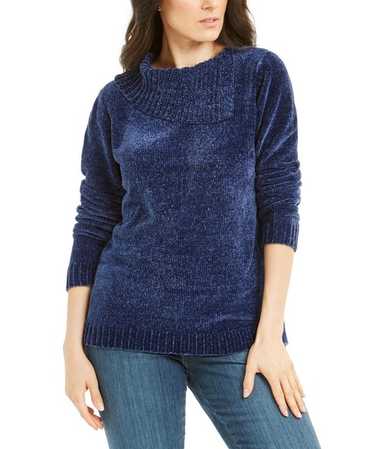 Karen Scott Cowl Neck Navy Blue Chenille Sweater Women's 2XL eBay