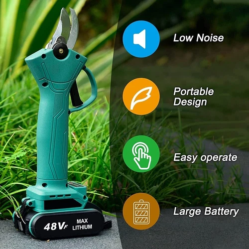 FORBICE A BATTERIA DA POTATURA +VALIGIA CESOIA 48V 3.0AH TAGLIO 30MM 2 BATTERIE - Foto 4 di 5