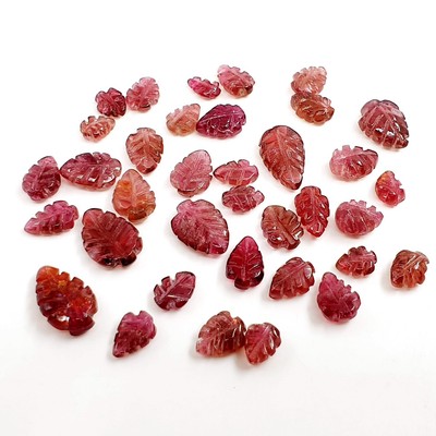 Natural Pink Tourmaline Gemstone Carved Leaf Shape Loose Stone For Jewelry