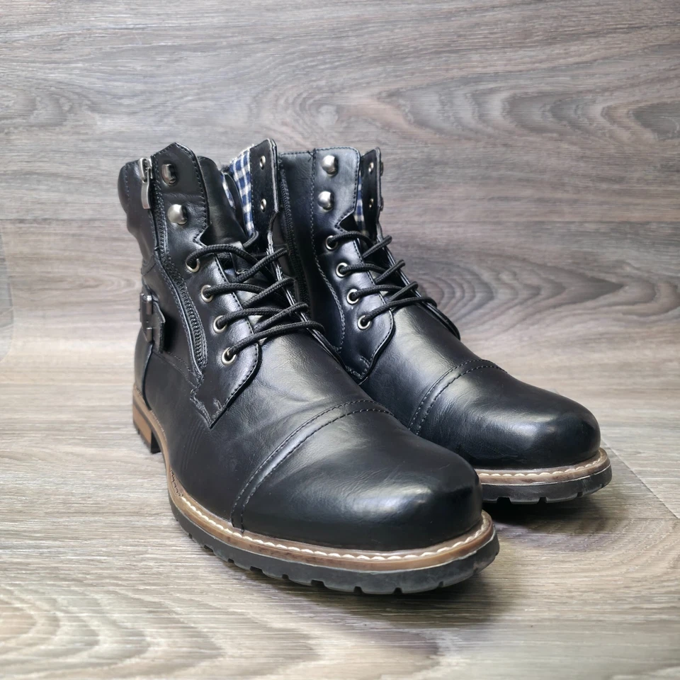 Botas Bruno Marc Para Hombre 10.5 Cuero Negro Philly 3 Militar Combate Motociclista Moto Foto 2 de 4